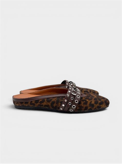 Sabot leopardato con cinturino borchiato IL LACCIO | 5321VELOURLEOPARDCUOIO/MOUSSECIOCCOLATO
